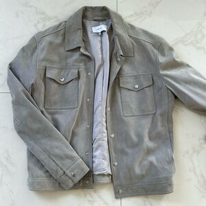 Suede Trucker Jacket in Light Gray - Brand: Reiss